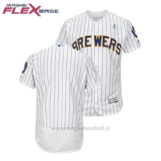 Maglia Baseball Uomo Milwaukee Brewers Bianco 2018 Dia del Padre Flex Base